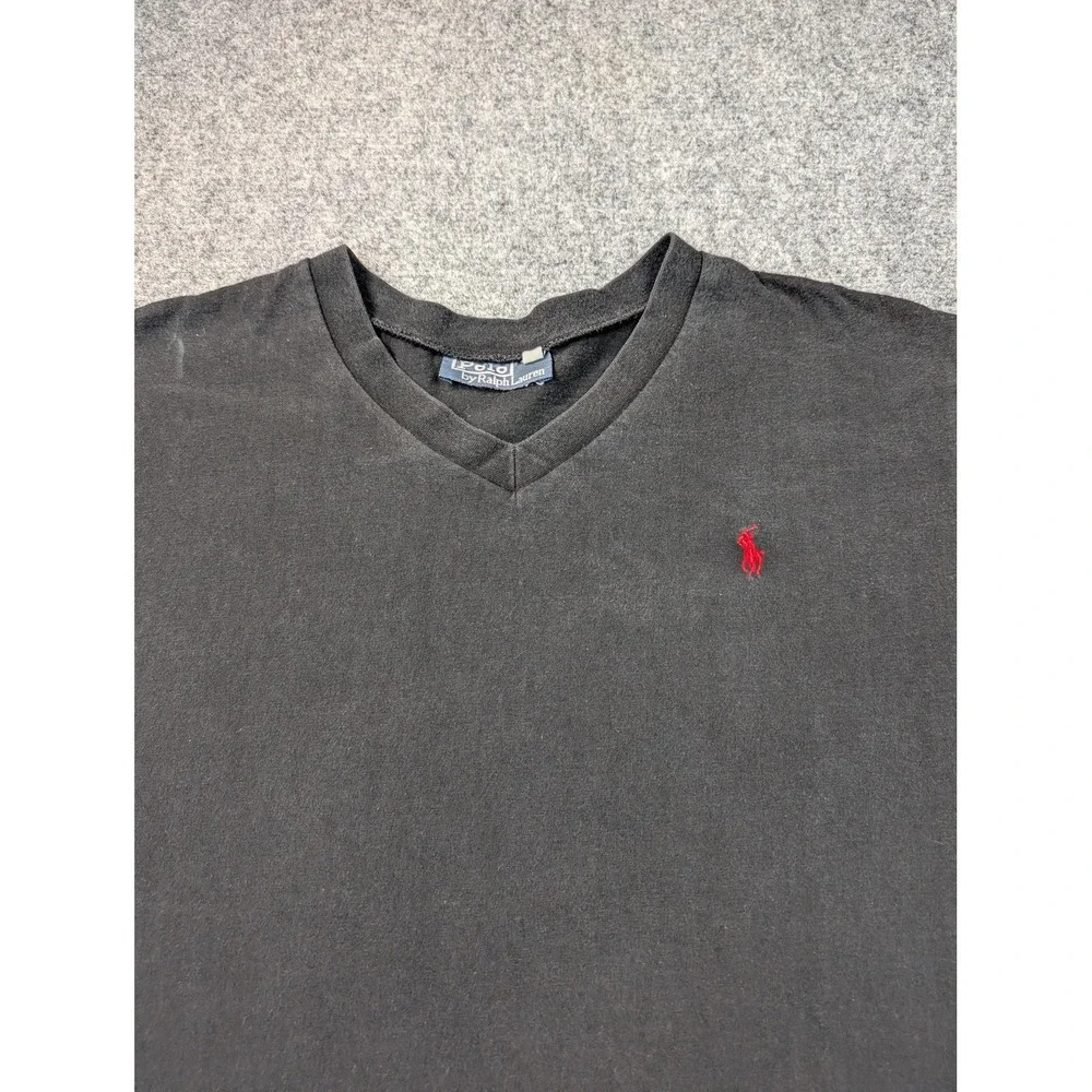 Polo Ralph Lauren Shirt Mens Black V-Neck Short Sleeve Embroidered Red Pony Logo
